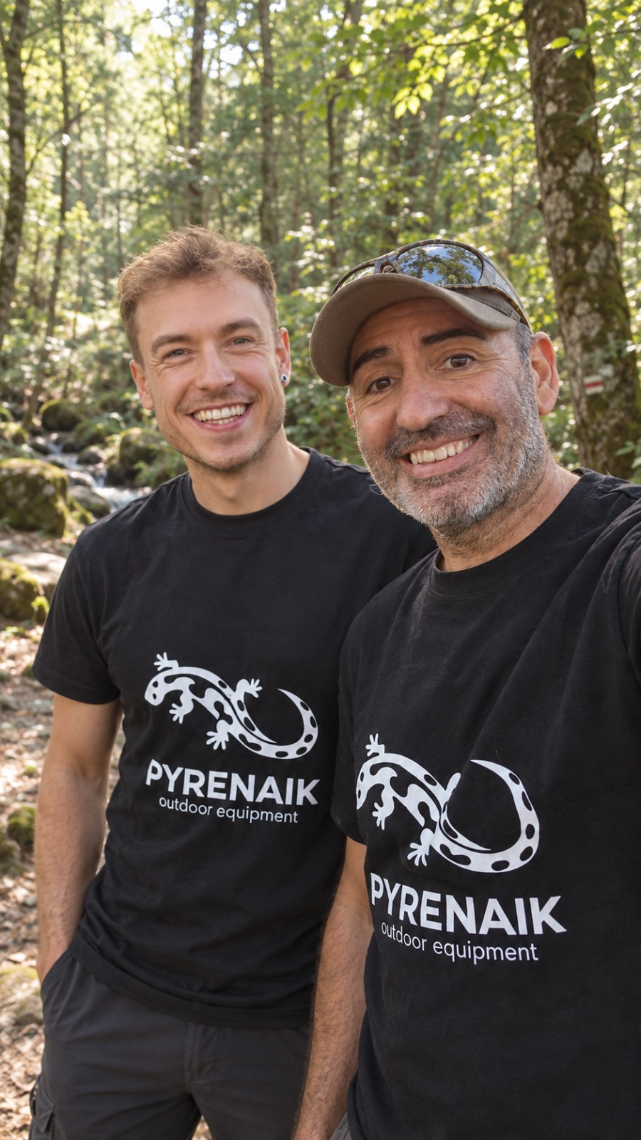 Deividcat and JJ Supervivencia, the people behind Pyrenaik, together in the forest