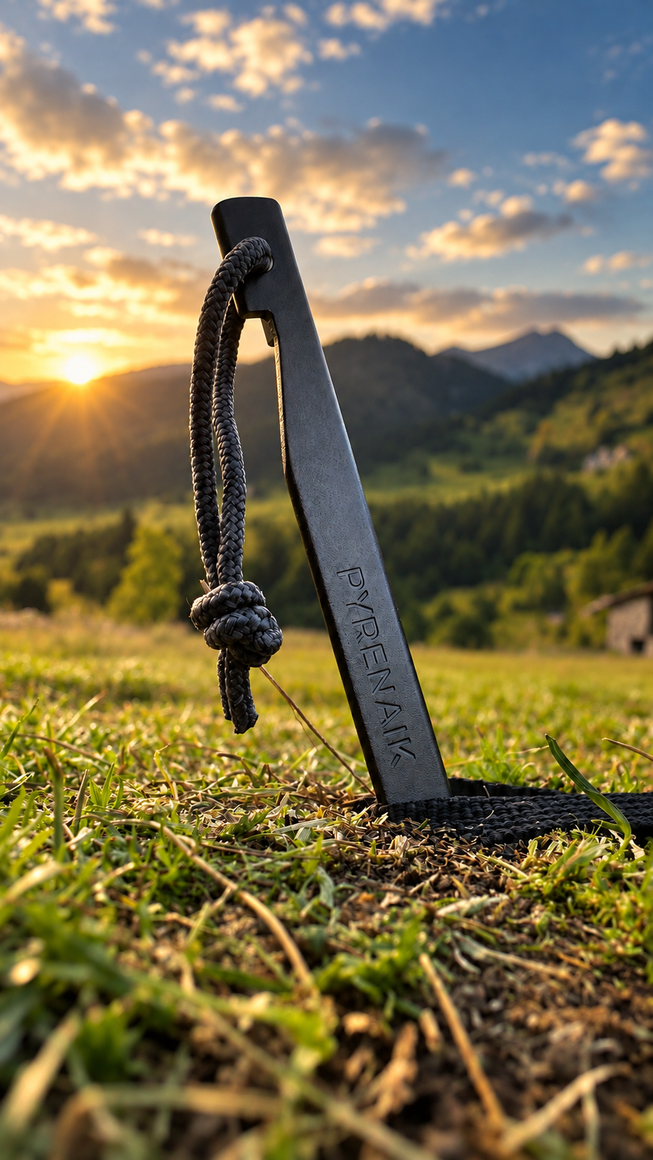 Detail of the Pyrenaik aluminium peg with reflective pull loop